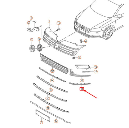 NEW VW PASSAT B7 R-LINE FRONT BUMPER LEFT VENT GRILLE TRIM 3AA853763C2ZZ