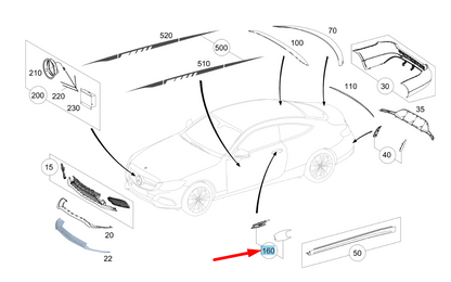 NEW MB C W205 FRONT DOOR CHROME HANDLE RECESS PARTS KIT A2057604200 ORIGINAL