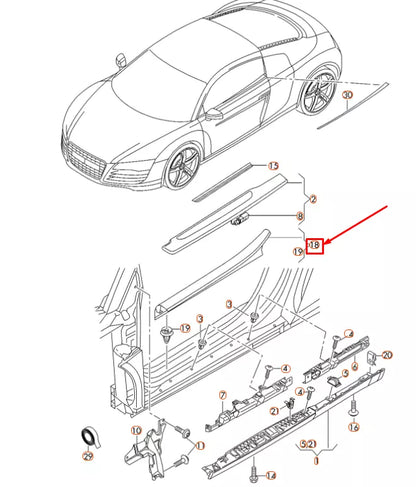 NEW AUDI R8 42 RIGHT INNER DOOR SILL TRIM STRIP 420853906A6PS ORIGINAL