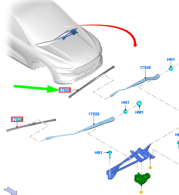 new ford kuga mk3 cx482 front left wiper blade lhd 2359917 lj6b-17528-aa