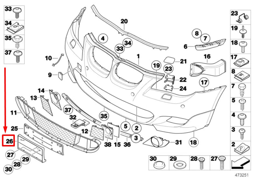 NEW BMW 5 E60 FRONT BUMPER NUMBER HOLDER 7897272 51117897272 ORIGINAL