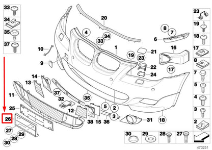 NEW BMW 5 E60 FRONT BUMPER NUMBER HOLDER 7897272 51117897272 ORIGINAL