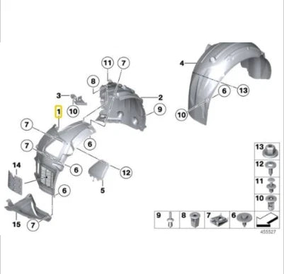 NEW BMW 5 F10 FRONT RIGHT WHEEL ARCH COVER FRONT PART 7186728 ORIGINAL