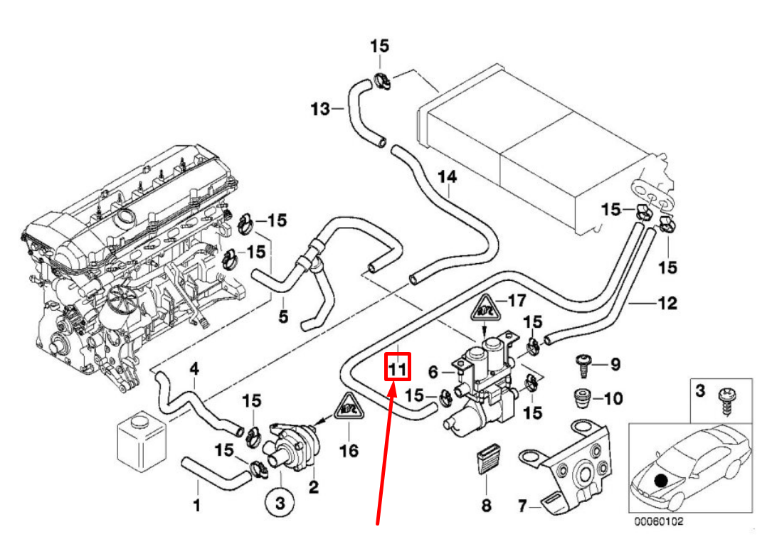 new bmw 7 e38 heater water coolant hose pipe line 8371386 64218371386 original