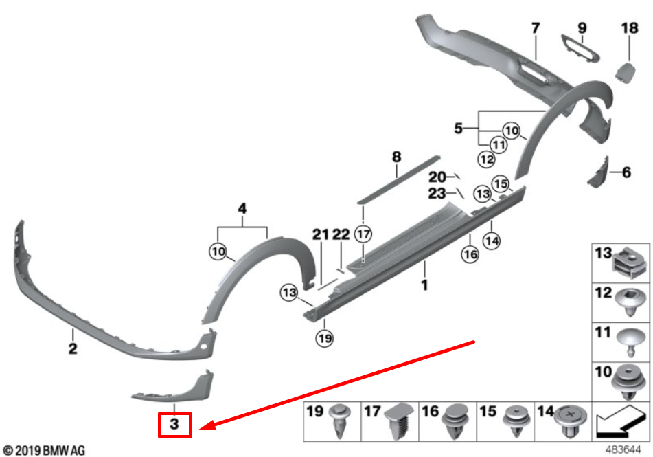 new mini cooper f56 front right spoiler black band 7379440 51117379440 original