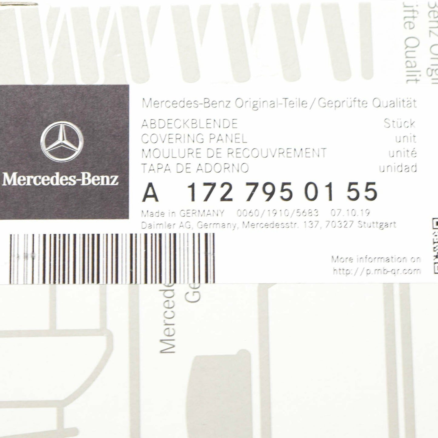 Genuine Mercedes-Benz Slk R172 C Pillar Left Trim A1727950155 Original