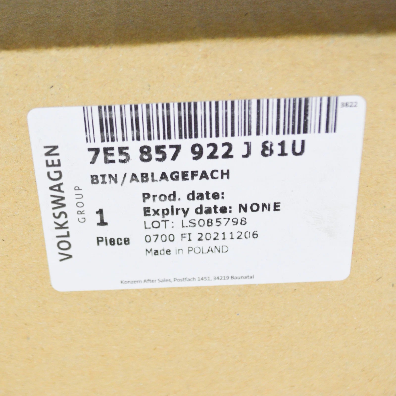 NEW VW TRANSPORTER T5 DASH CENTRE STOWAGE COMPARTMENT LHD 7E5857922J81U ORIGINAL