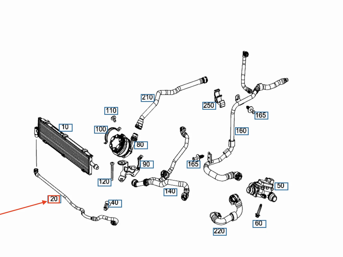 NEW MB GLC COUPE C253 RADIATOR COOLANT HOSE A2135002100 ORIGINAL