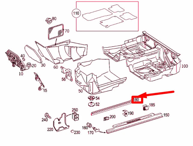 NEW MB CLK C209 FRONT RIGHT INNER DOOR SILL TRIM A20968008359051 ORIGINAL