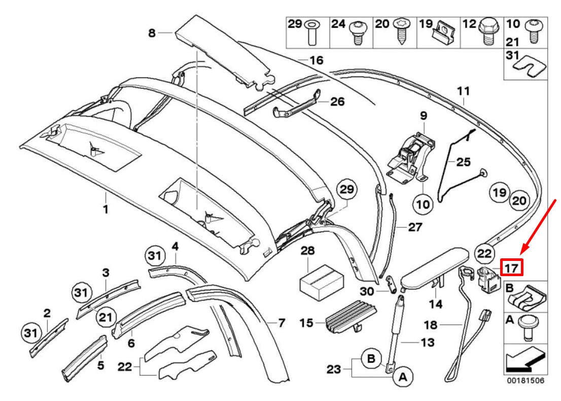 NEW BMW Z4 ROADSTER E85 RIGHT HARDTOP SUPPORT 54217043964 7043964 ORIGINAL