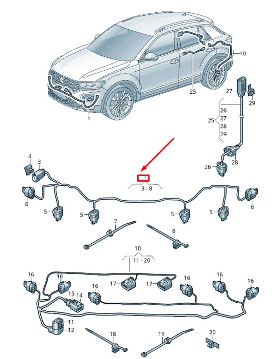 NEW VW T-ROC A11 FRONT PARKING AID WIRING 2GA971095B