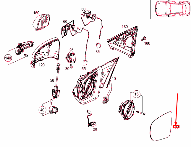 NEW MERCEDES-BENZ C W205 FRONT RIGHT DOOR MIRROR GLASS LHD A0998100616 ORIGINAL