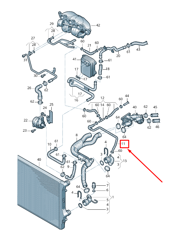 NEW VW EOS 1F ENGINE COOLANT HOSE 1K0121447DK ORIGINAL