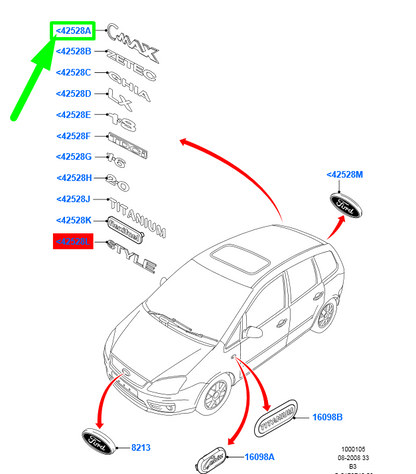 new ford c-max mk1 rear emblem name plate badge 7m51-r42528-ae 1721056 original