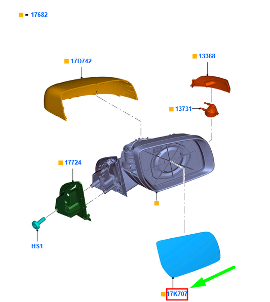 new ford ranger t6 mk1 front left door mirror glass rhd 1733779 original