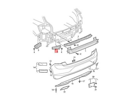 new volkswagen polo aw rear left bumper inner bracket 2g6807453a original