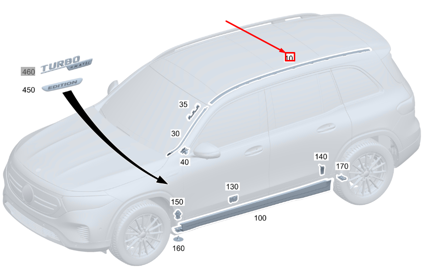 new mercedes-benz glb x247 right side roof strip trim a2476902200 original