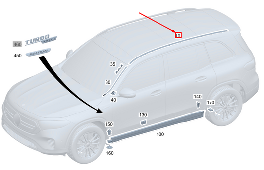 new mercedes-benz glb x247 right side roof strip trim a2476902200 original