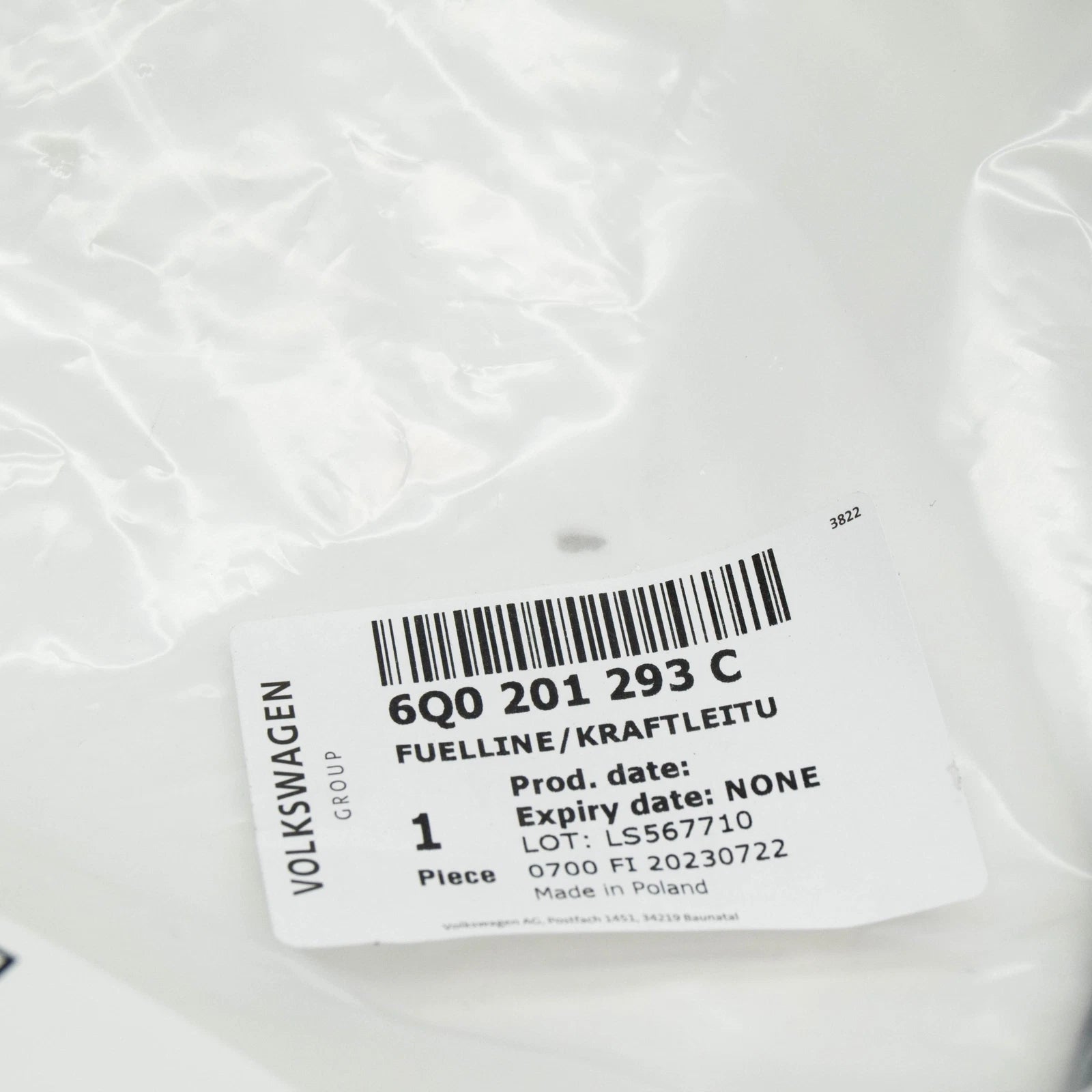 NEW AUDI A1 MK1 FUEL FEED LINE 6Q0201293C ORIGINAL