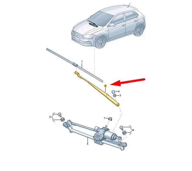 NEW VOLKSWAGEN POLO AW MK6 FRONT LEFT AERO WIPER ARM LHD 2G1955409A03C ORIGINAL