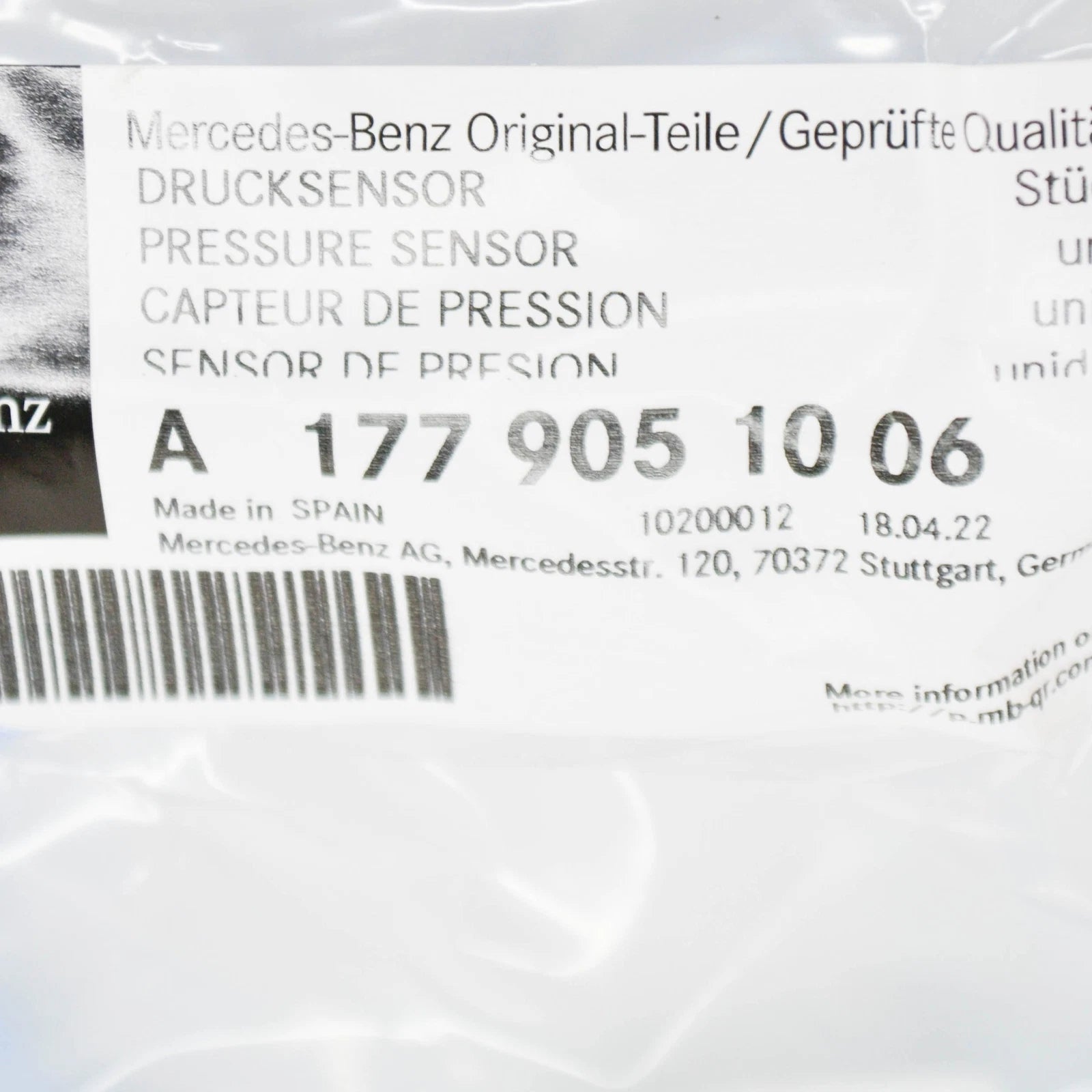 NEW MB A W177 FRONT PEDESTRIAN PROTECTION PRESSURE SENSOR A1779051006 ORIGINAL