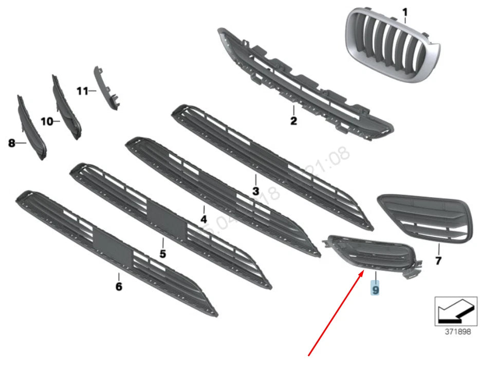 NEW BMW X3 F25 FRONT BUMPER LEFT GRILLE X-LINE 51117347945 7347945 2016 ORIGINAL