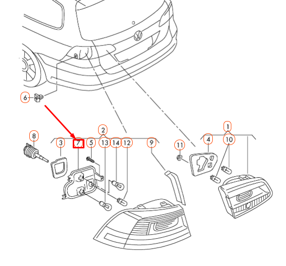 NEW VW PASSAT VARIANT B7 RIGHT OUTER TAILLIGHT BULB CARRIER 3AF945258 ORIGINAL