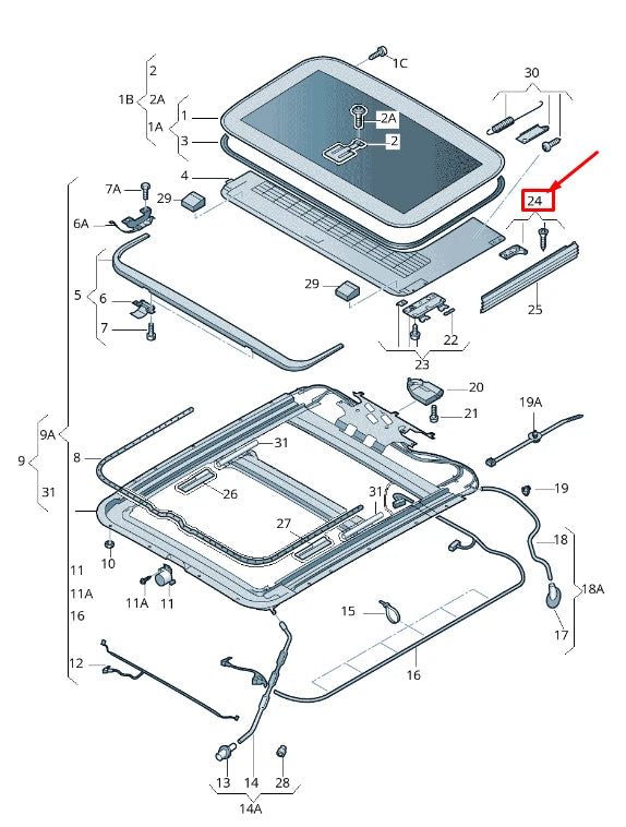 NEW AUDI A8 4H REAR LEFT SUNROOF GLIDE PIECE 4E0877275A ORIGINAL