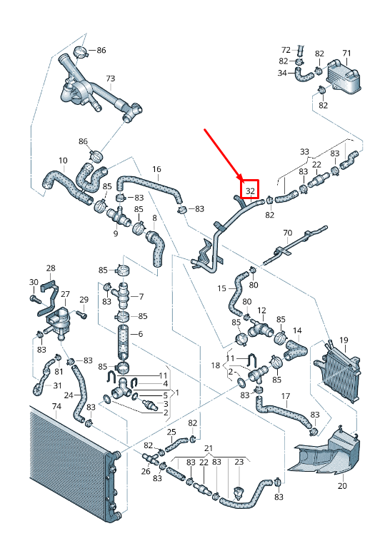 NEW VW CC 35 ENGINE COOLANT PIPE 3C0121070AC ORIGINAL