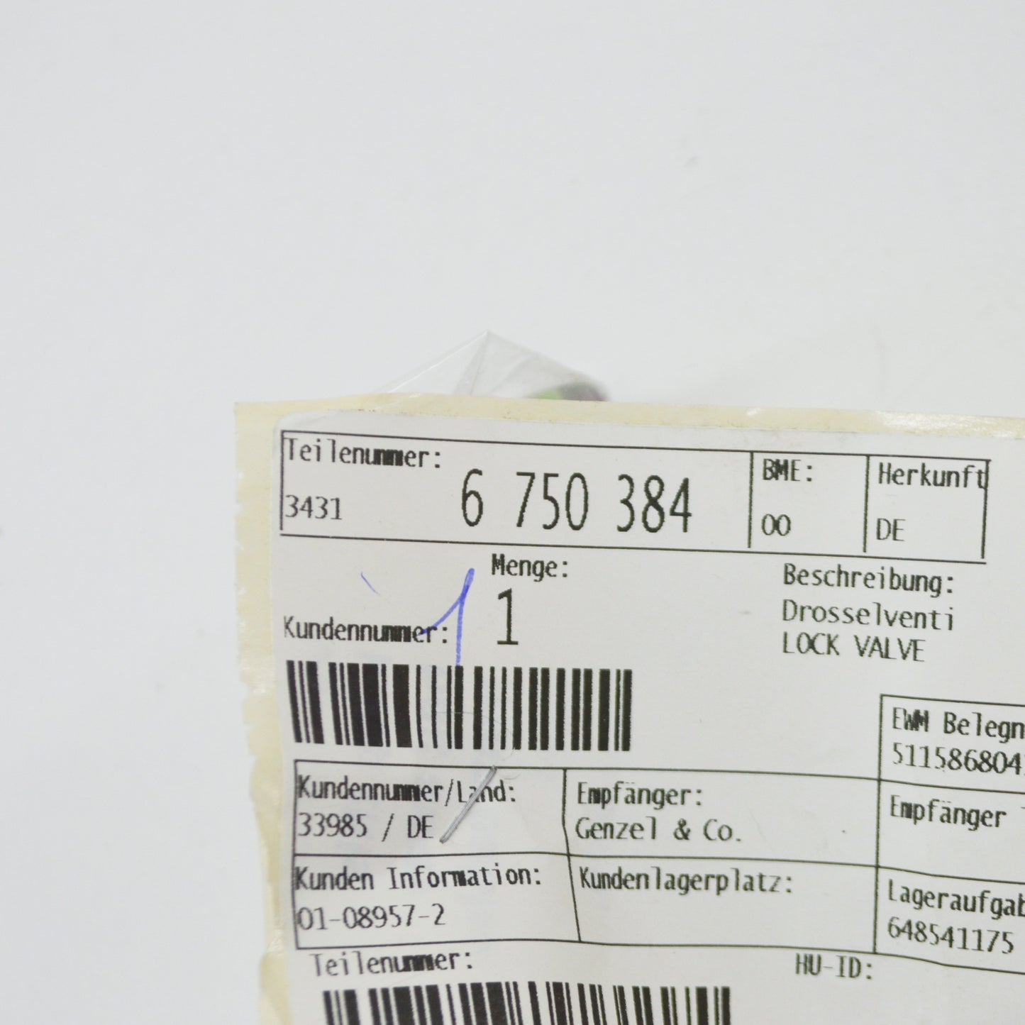 new bmw 3 e46 lock valve 34316750384 6750384 original