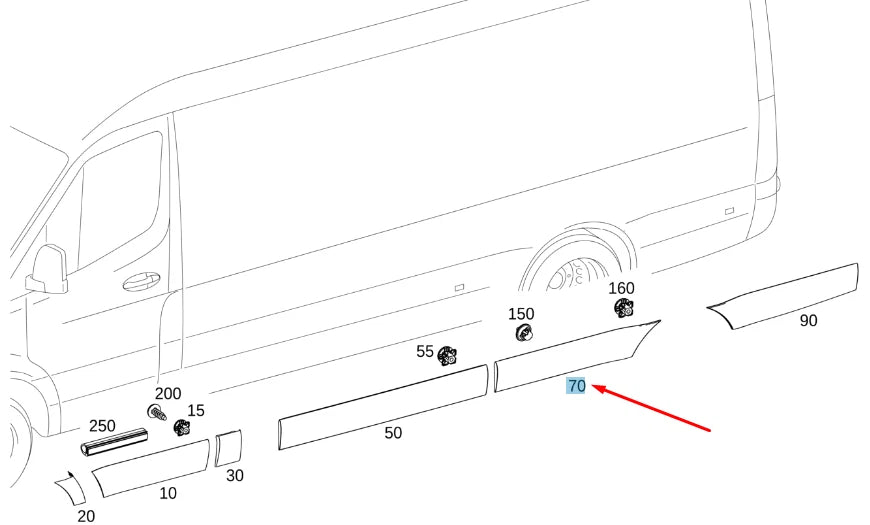 NEW MB SPRINTER W907 REAR RIGHT WHEEL ARCH FRONT STRIP A90769060009K83