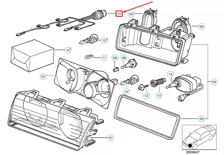 NEW BMW 3 E36 HEAD LIGHT WIRING 63128363867 8363867 ORIGINAL