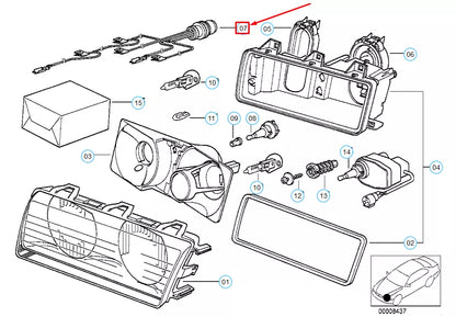 NEW BMW 3 E36 HEAD LIGHT WIRING 63128363867 8363867 ORIGINAL