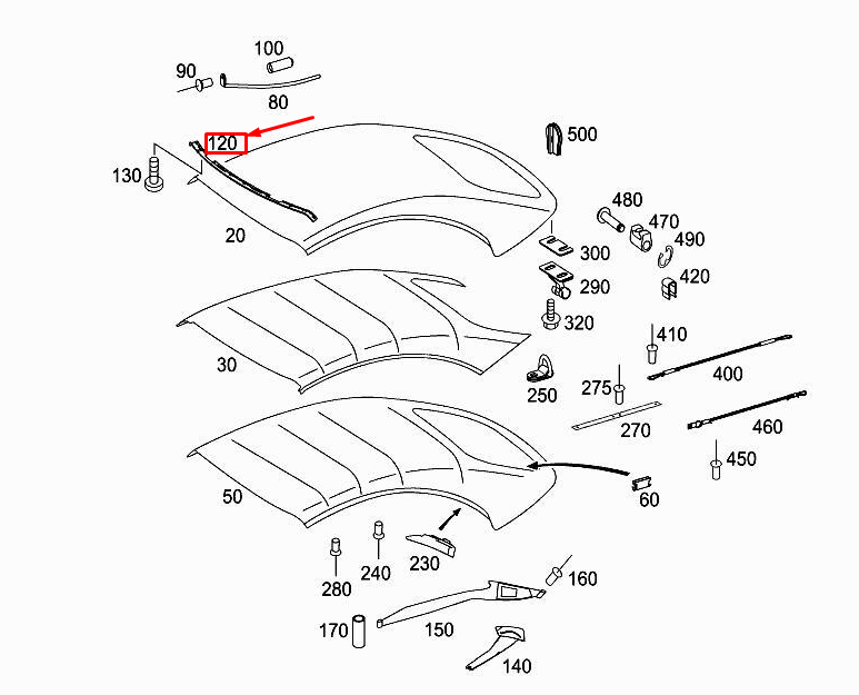 new mercedes-benz e cabrio a207 front folding top rail a2097782229 original