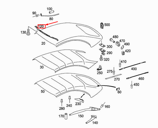 new mercedes-benz e cabrio a207 front folding top rail a2097782229 original