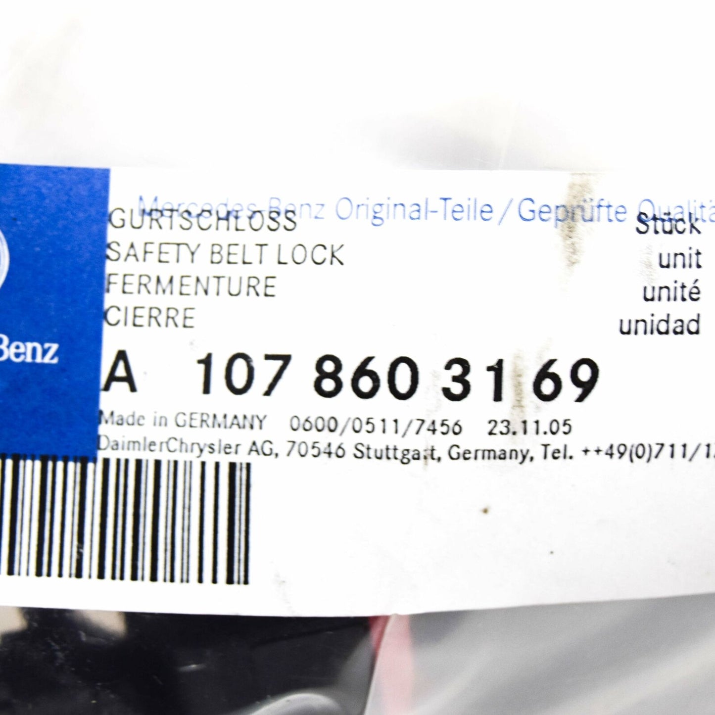 NEW MERCEDES-BENZ SL R107 FRONT LEFT SEAT BELT FASTENER A1078603169 ORIGINAL