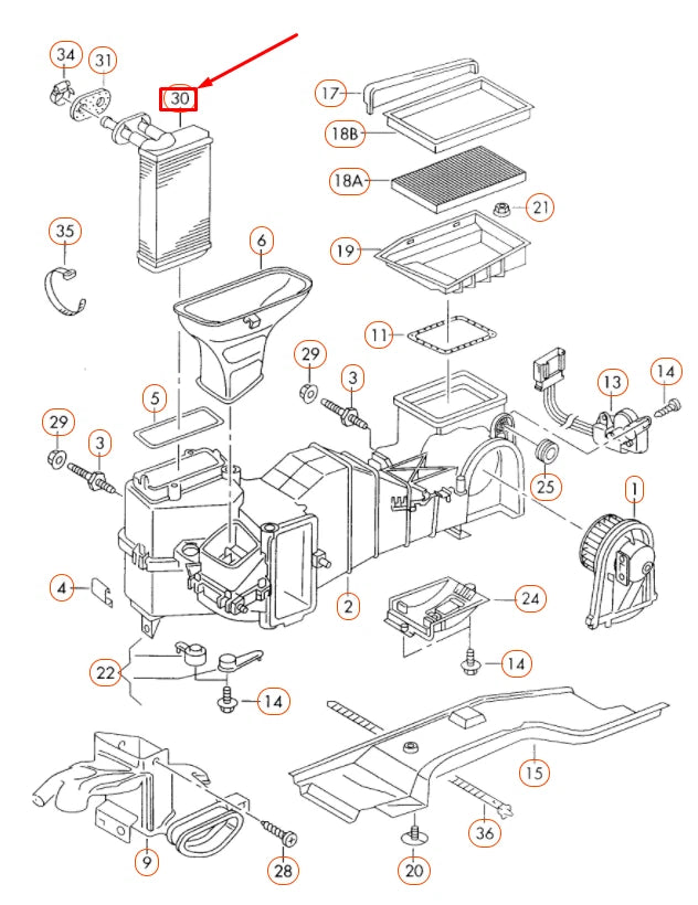 NEW VOLKSWAGEN BEETLE 9C HEAT EXCHANGER LHD 1J1819031B ORIGINAL