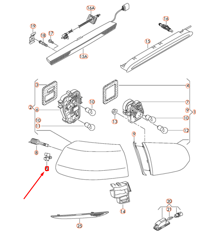 new volkswagen golf mk6 rear tail light mounting 5k0945246a original