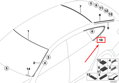new bmw 3 f34 rear right door window finisher 51377394886 7394886 original