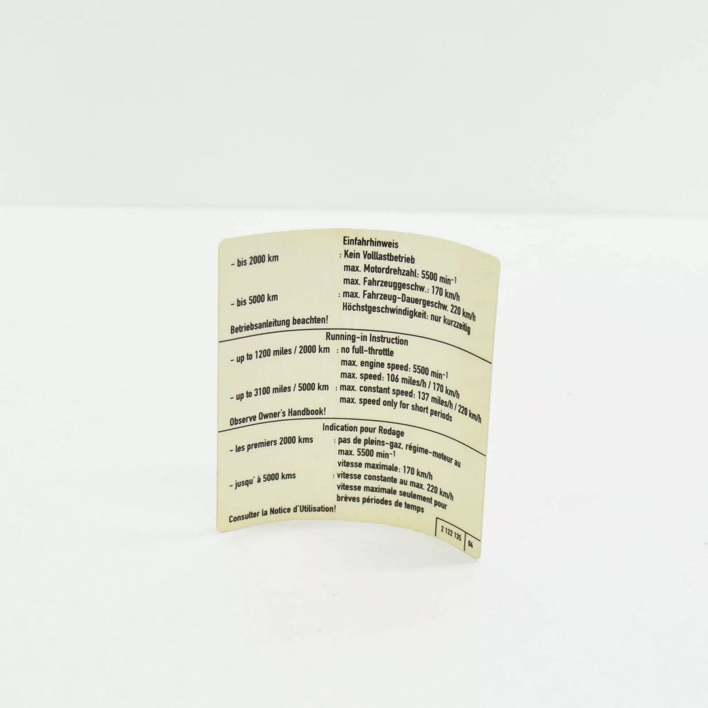 NEW BMW E39 E46 E60 E61N RUN IN INSTRUCTION BADGE EMBLEM 2122135 71212122135