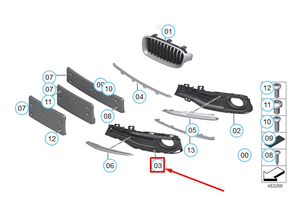 NEW BMW 3 F30 FRONT BUMPER LEFT CLOSED FOG LIGHT GRILLE 51117396885 ORIGINAL