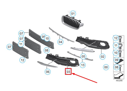 NEW BMW 3 F30 FRONT BUMPER LEFT CLOSED FOG LIGHT GRILLE 51117396885 ORIGINAL