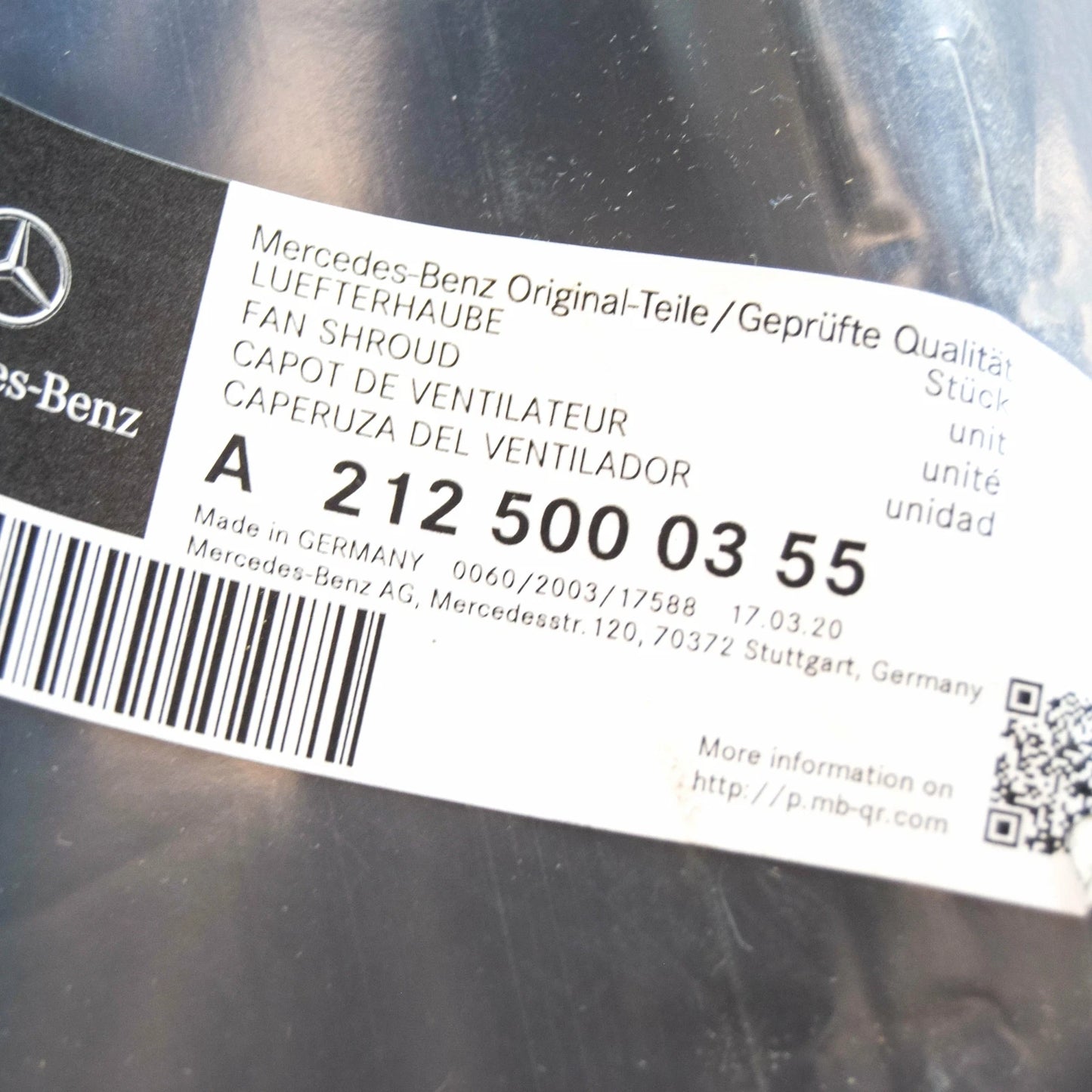 NEW MB E-CLASS W212 RADIATOR FAN SHROUD UPPER COVER A2125000355