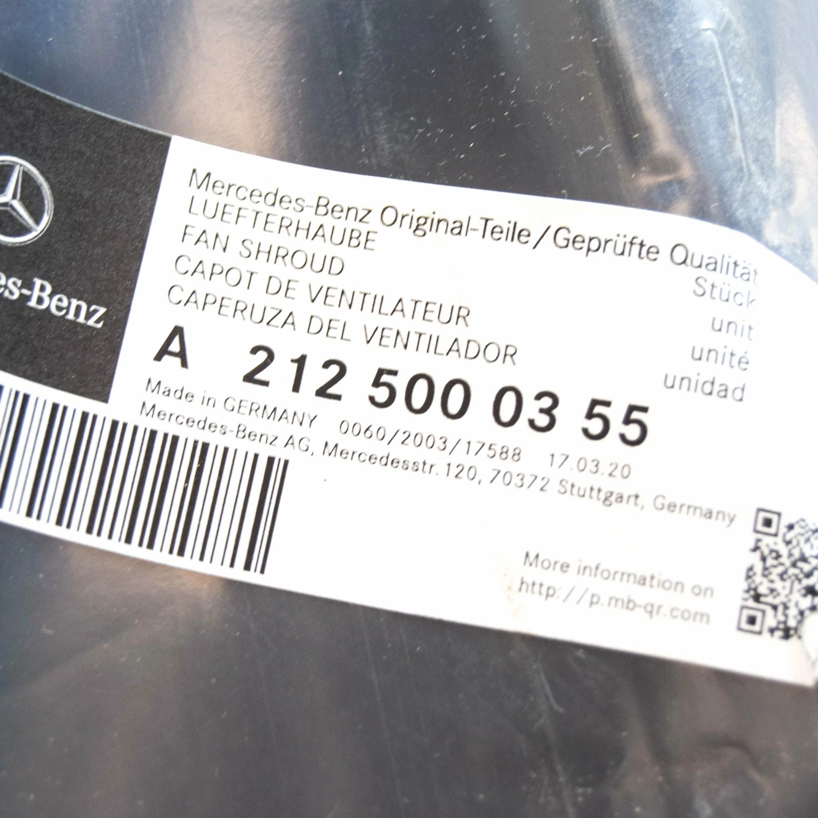 NEW MB E-CLASS W212 RADIATOR FAN SHROUD UPPER COVER A2125000355