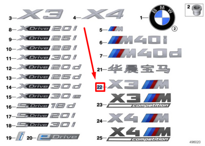 new bmw x3 f97 rear trunk emblem lettering 51148077609 8077609 original