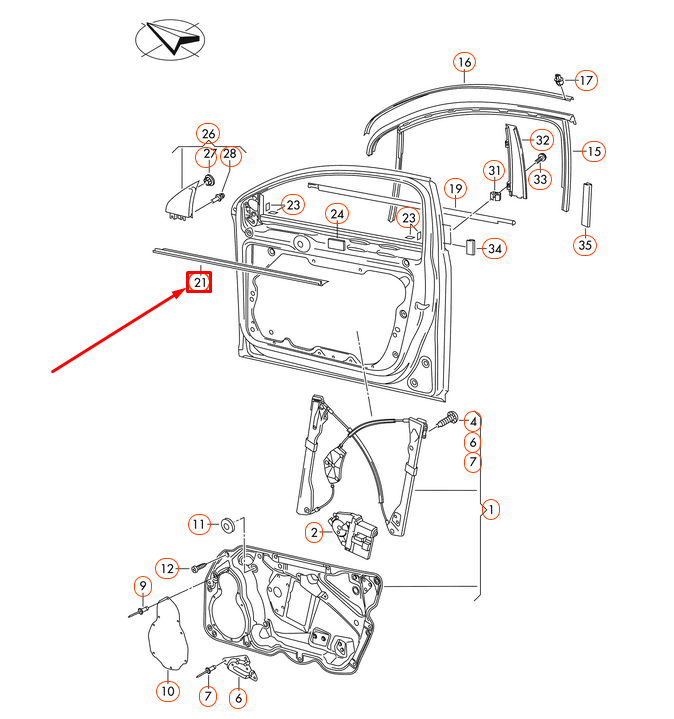 new vw passat b7 front right inner window aperture seal 3aa837472a original