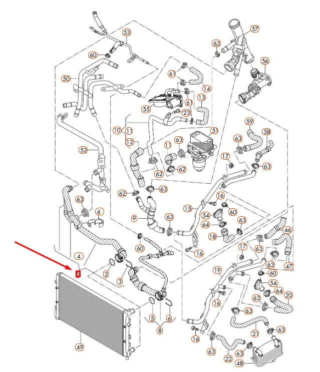 NEW VOLKSWAGEN BEETLE A5 LOWER RADIATOR HOSE 5K0122051P