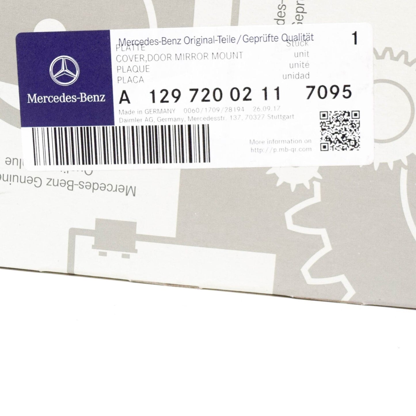 NEW MB SL R129 FRONT RIGHT DOOR MIRROR INTERIOR PLATE A12972002117095 ORIGINAL