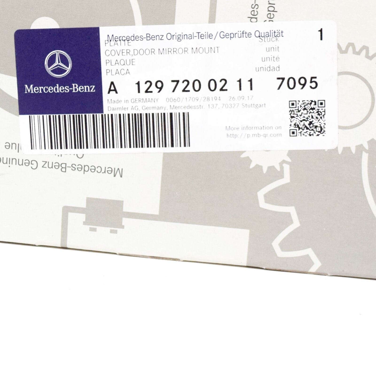 NEW MB SL R129 FRONT RIGHT DOOR MIRROR INTERIOR PLATE A12972002117095 ORIGINAL