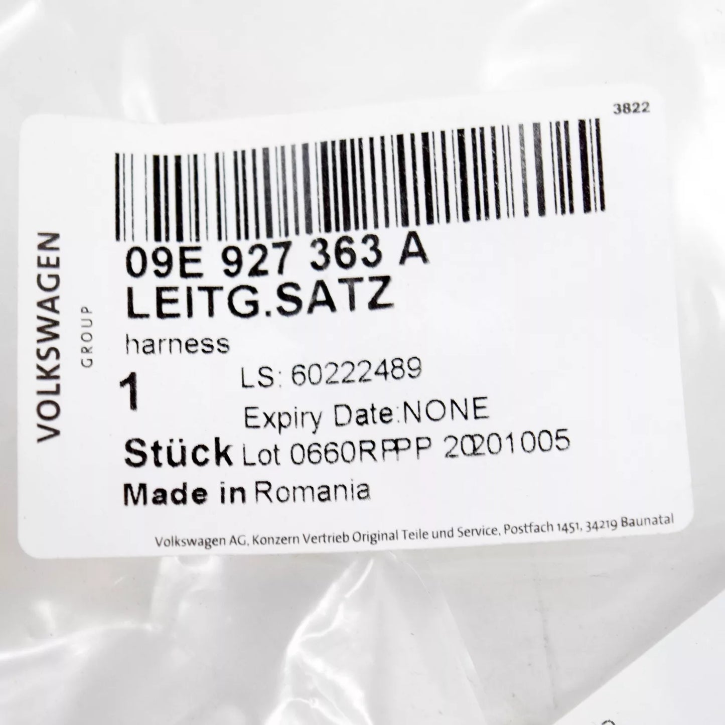 NEW AUDI A4 B7 6-SPEED AUTOMATIC GEARBOX WIRING SET 09E927363A ORIGINAL